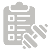 Clipboard and dumbbell icon on black background.
